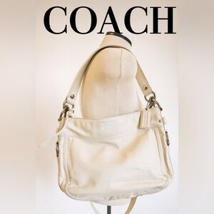 Coach Ivory White Leather Shoulder Bag Zoe Hobo Bag F14707 Medium Purse